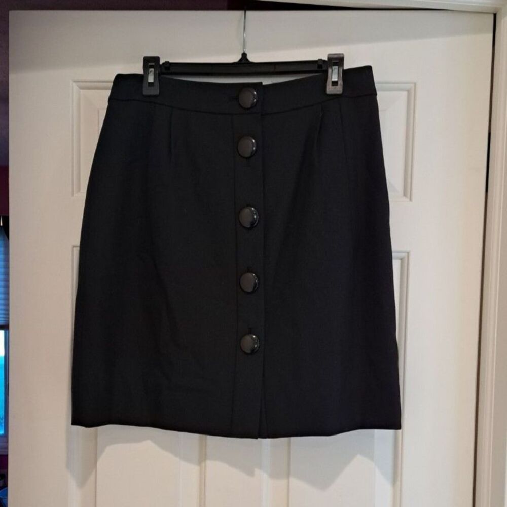 New Kate Spade 'Faylyn' Black Wool Skirt Button Front Size 12 Knee Length NWT